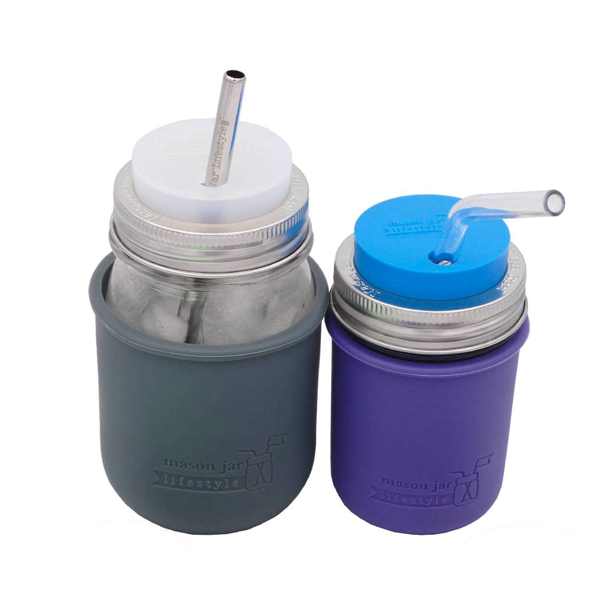 Silicone Straw Hole Lid with Stainless Steel Band for Mason Jars