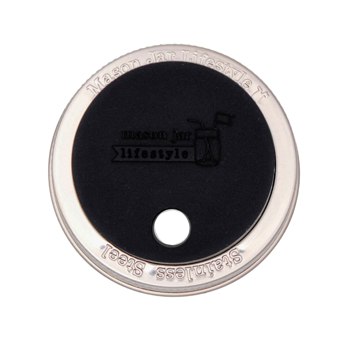 Silicone Straw Hole Lid with Stainless Steel Band for Mason Jars