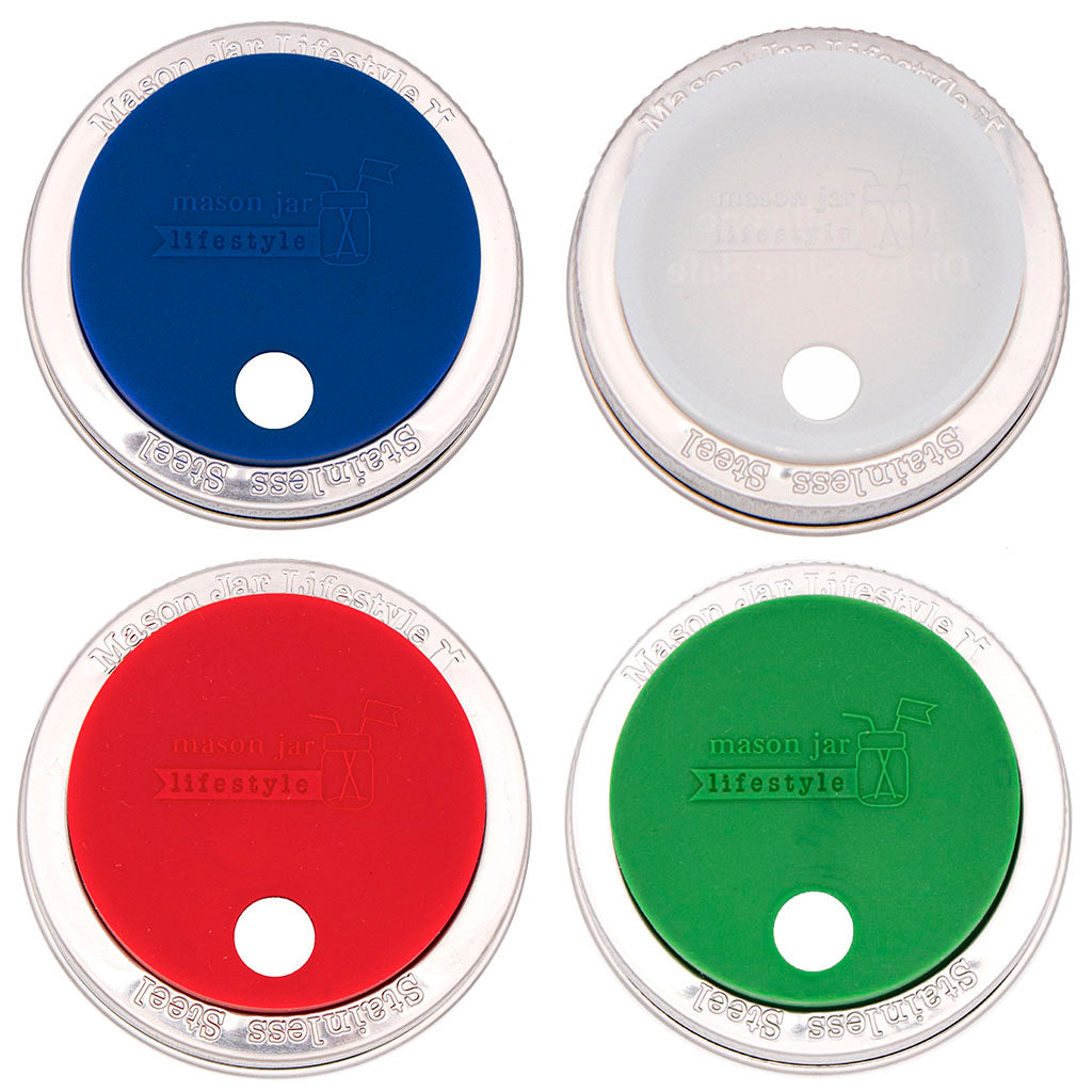 Silicone Straw Hole Lid with Stainless Steel Band for Mason Jars