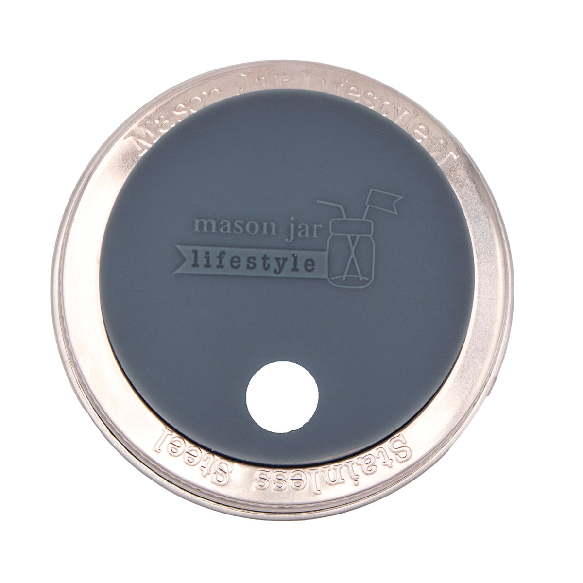 Silicone Straw Hole Lid with Stainless Steel Band for Mason Jars