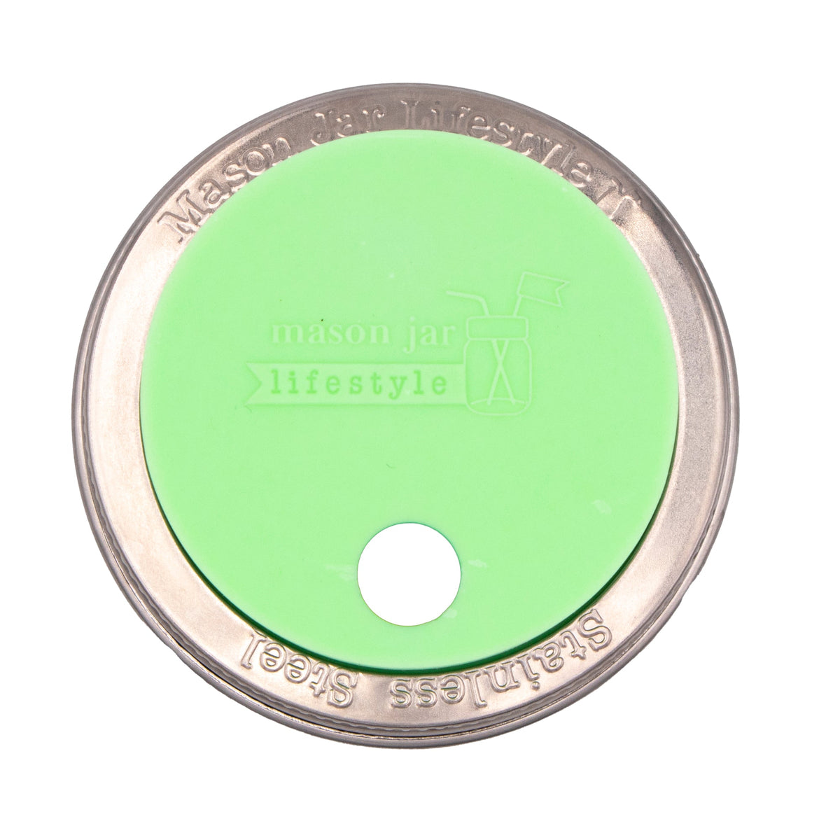 Silicone Straw Hole Lid with Stainless Steel Band for Mason Jars