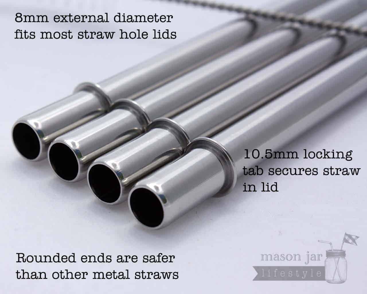 Short Safer Rounded End Stainless Steel Straw for Half Pint Mason Jars