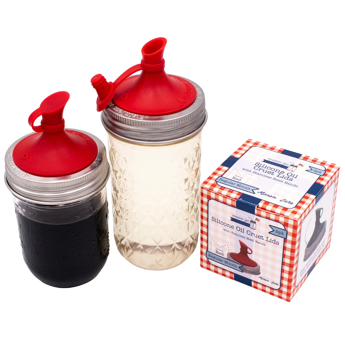 Oil Cruet Pour Lid for Mason Jars - Silicone with Stainless Steel Band