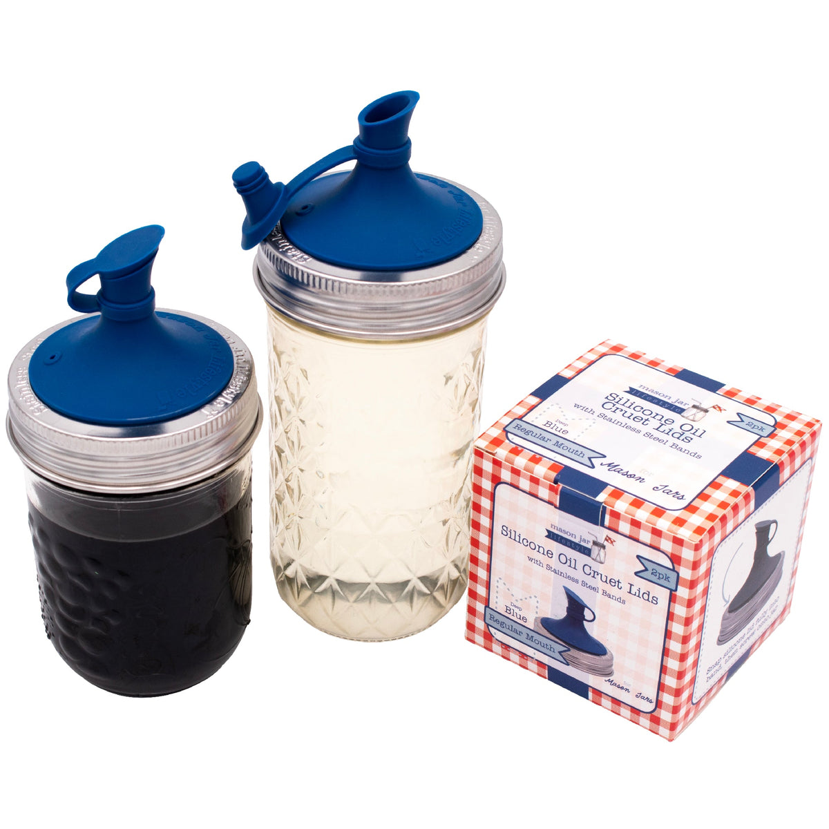Oil Cruet Pour Lid for Mason Jars - Silicone with Stainless Steel Band