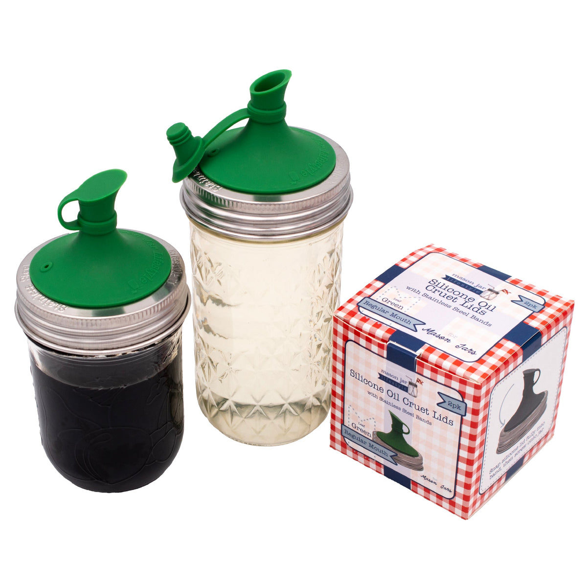 Oil Cruet Pour Lid for Mason Jars - Silicone with Stainless Steel Band