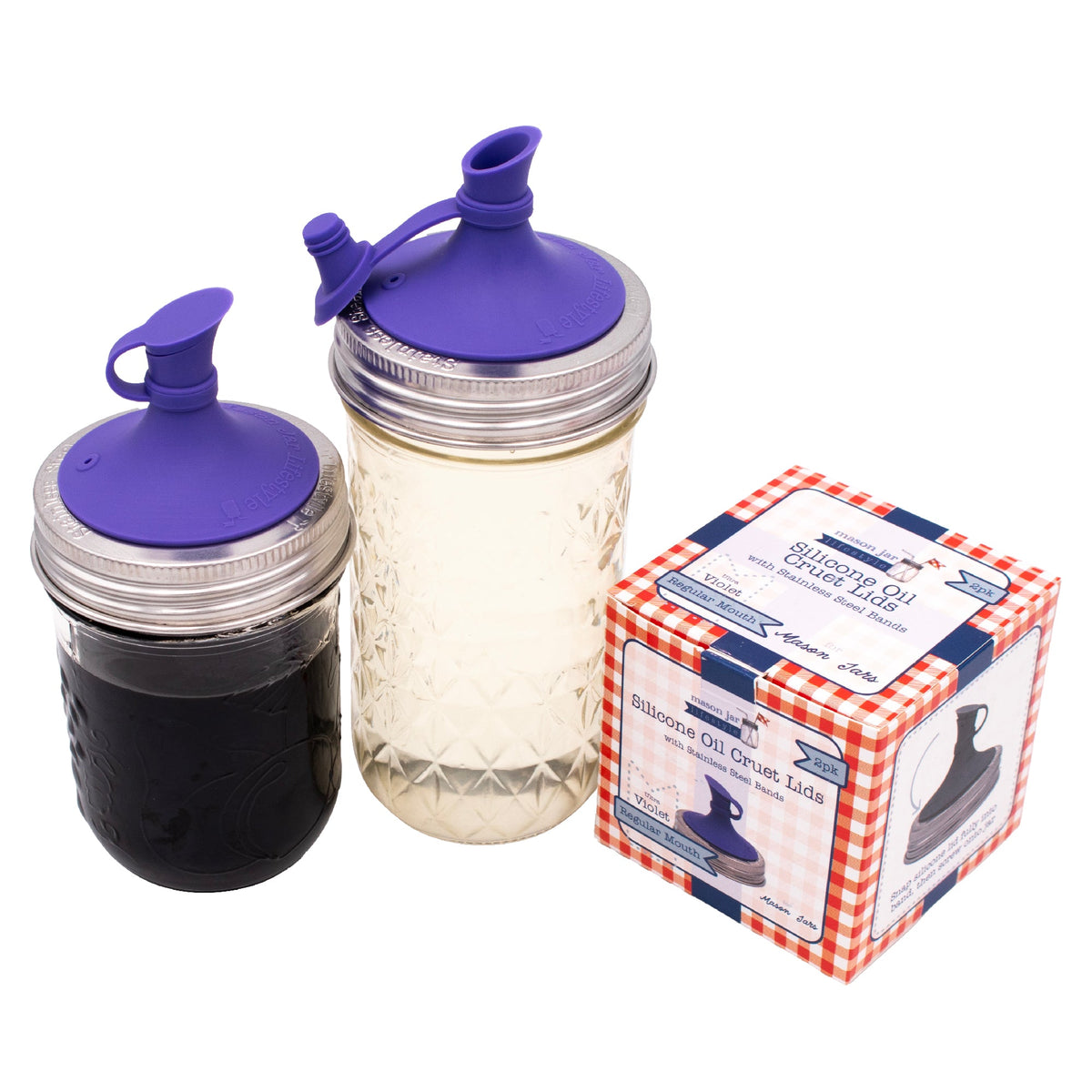 Oil Cruet Pour Lid for Mason Jars - Silicone with Stainless Steel Band