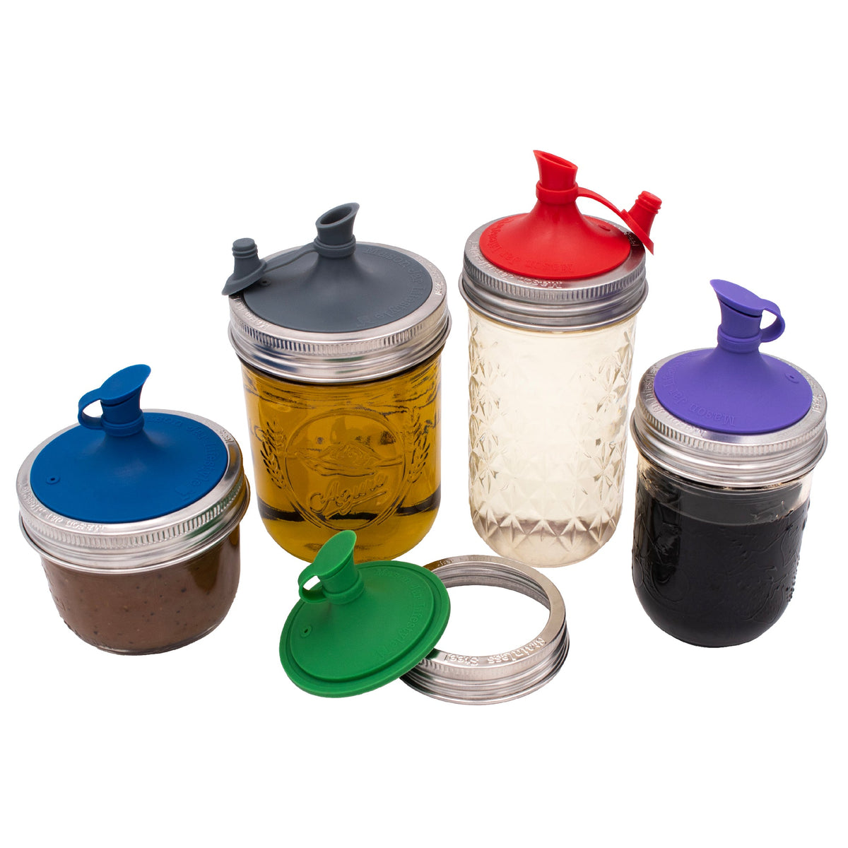 Oil Cruet Pour Lid for Mason Jars - Silicone with Stainless Steel Band