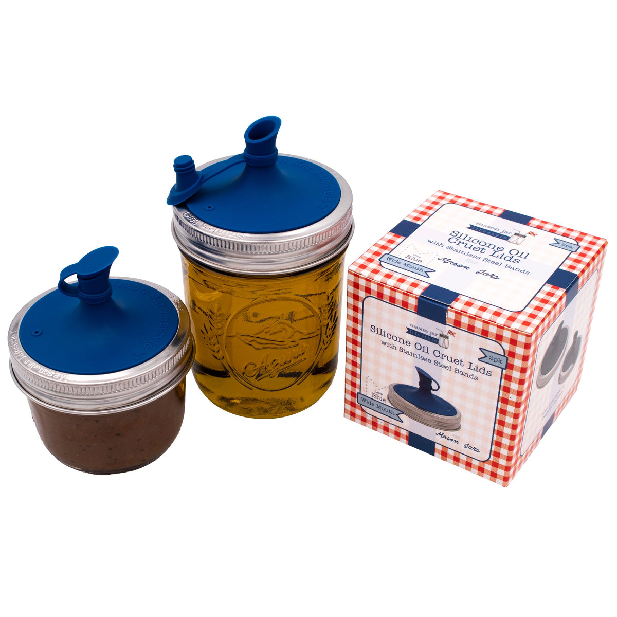 Oil Cruet Pour Lid for Mason Jars - Silicone with Stainless Steel Band