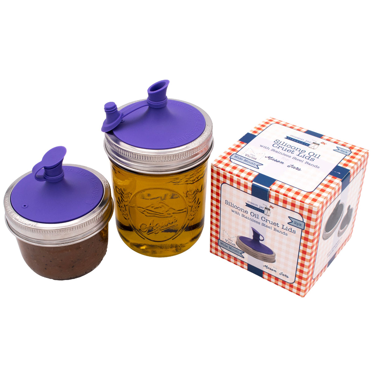 Oil Cruet Pour Lid for Mason Jars - Silicone with Stainless Steel Band