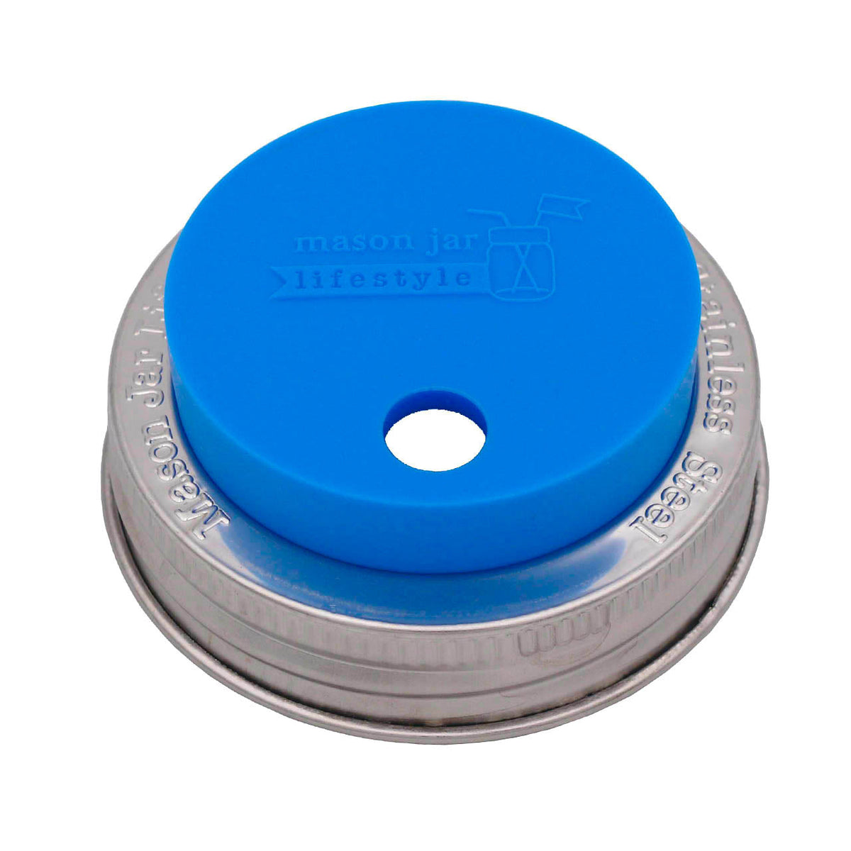 Silicone Straw Hole Lid with Stainless Steel Band for Mason Jars