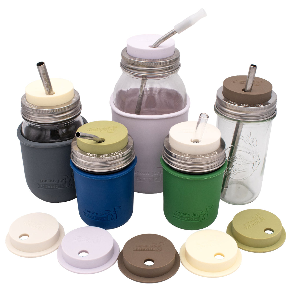 Silicone Straw Hole Lid with Stainless Steel Band for Mason Jars