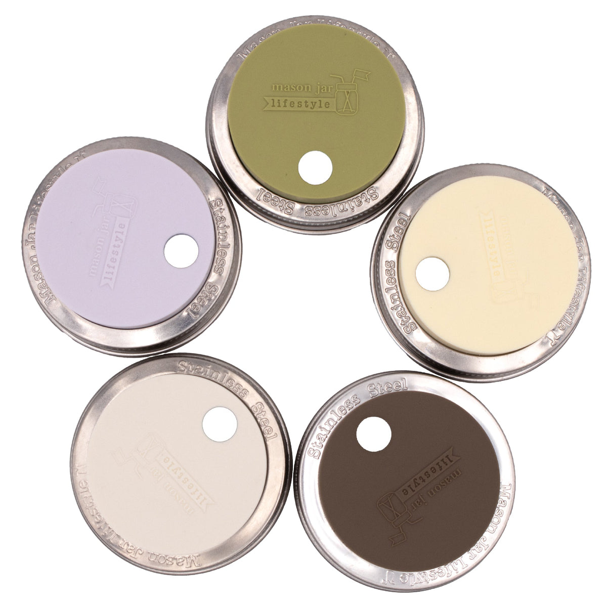 Silicone Straw Hole Lid with Stainless Steel Band for Mason Jars