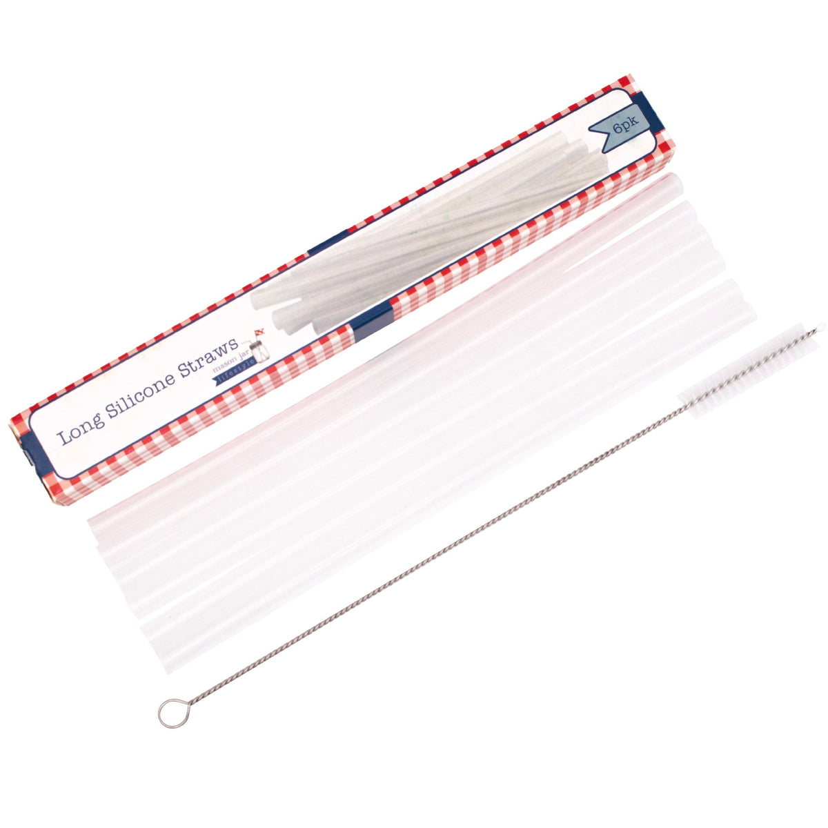 Long Silicone Straws for Quart Mason Jars - 6 Pack + Cleaner