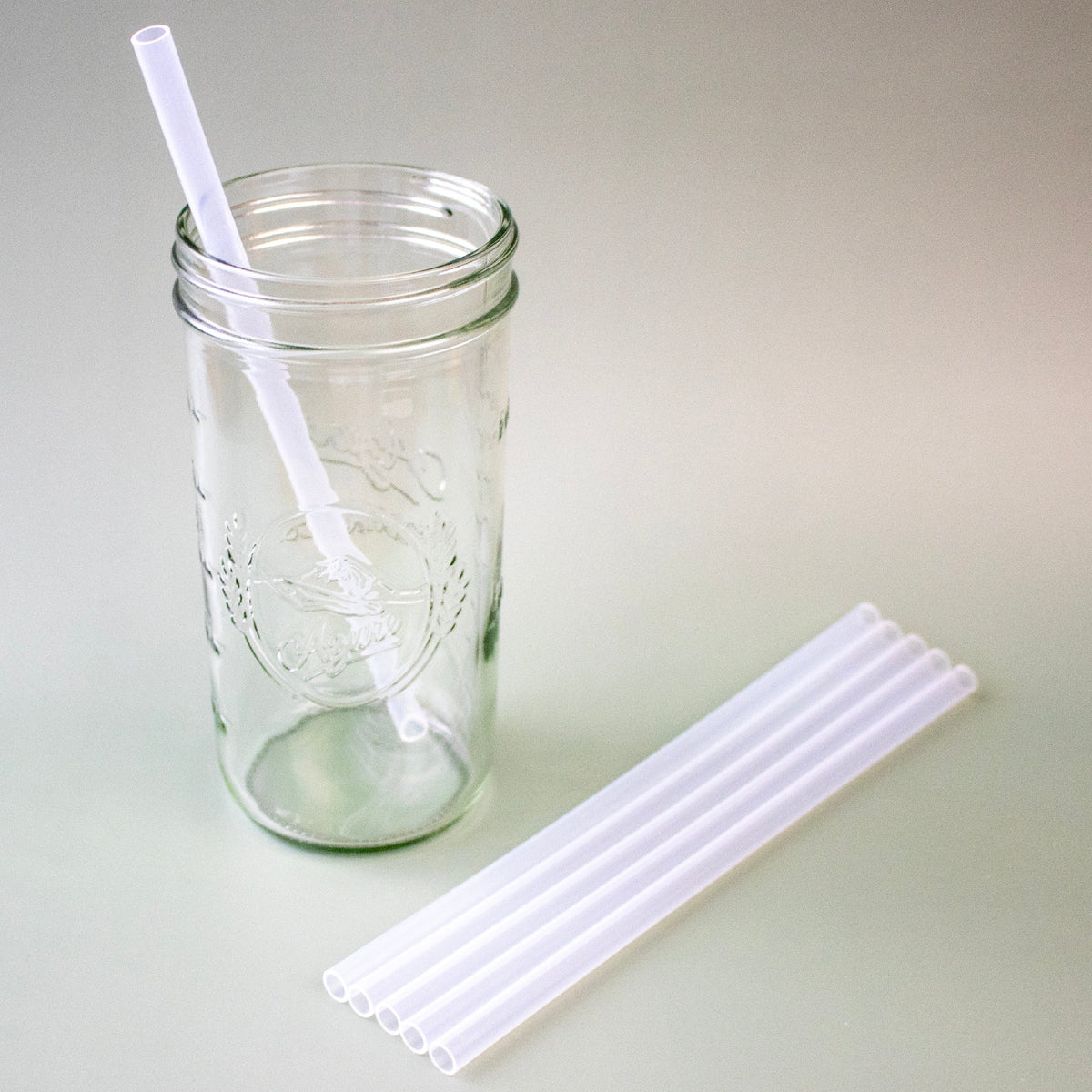 Long Silicone Straws for Quart Mason Jars - 6 Pack + Cleaner