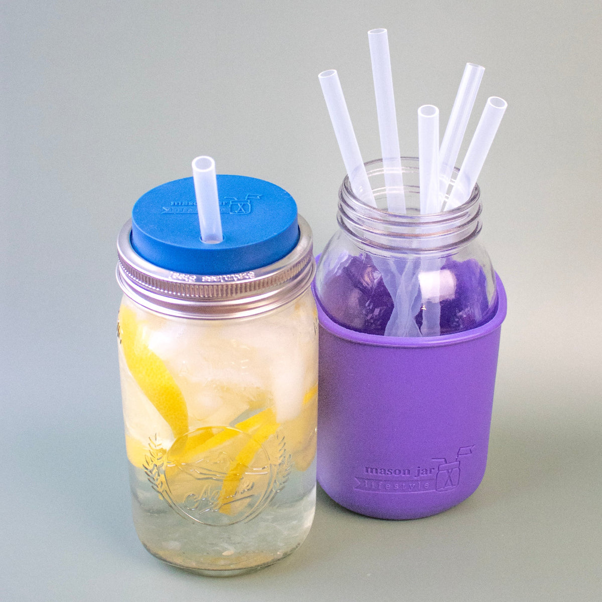 Long Silicone Straws for Quart Mason Jars - 6 Pack + Cleaner
