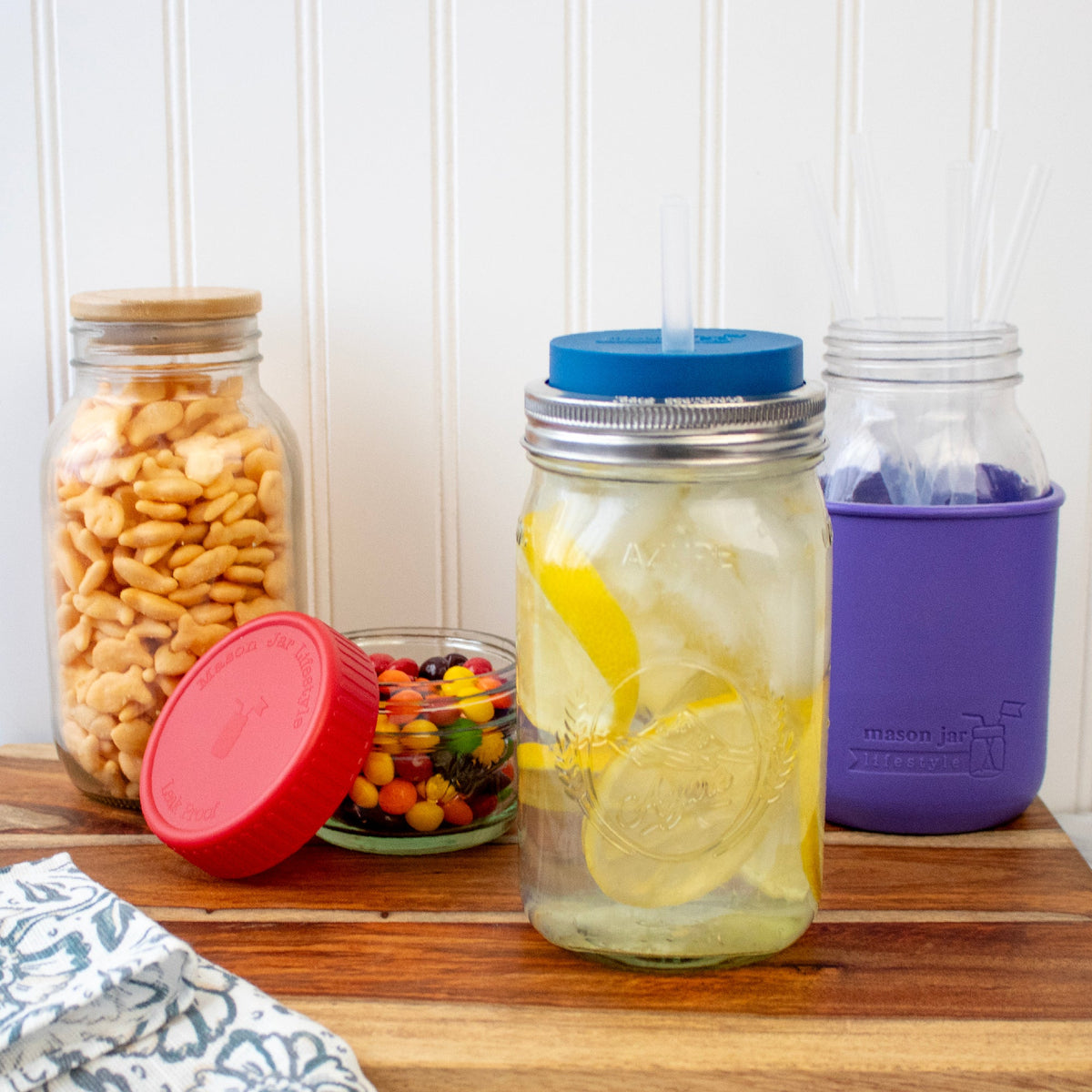 Long Silicone Straws for Quart Mason Jars - 6 Pack + Cleaner