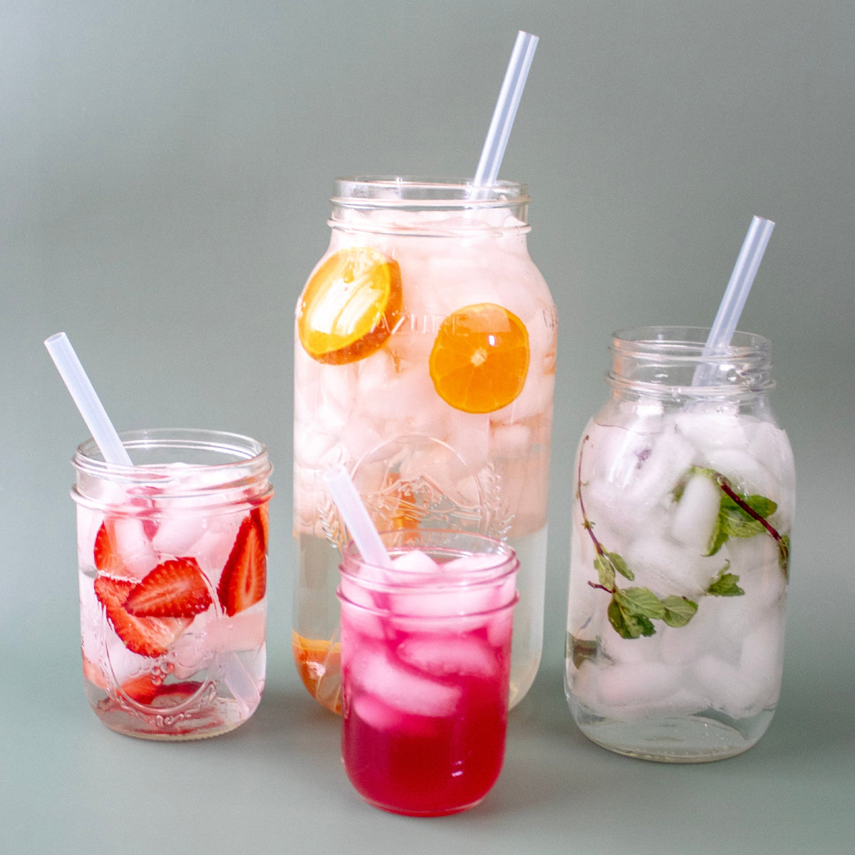 Long Silicone Straws for Quart Mason Jars - 6 Pack + Cleaner