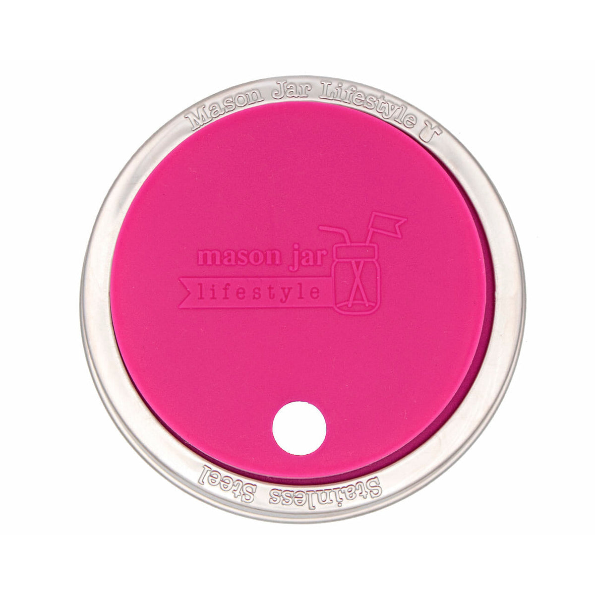 Silicone Straw Hole Lid with Stainless Steel Band for Mason Jars