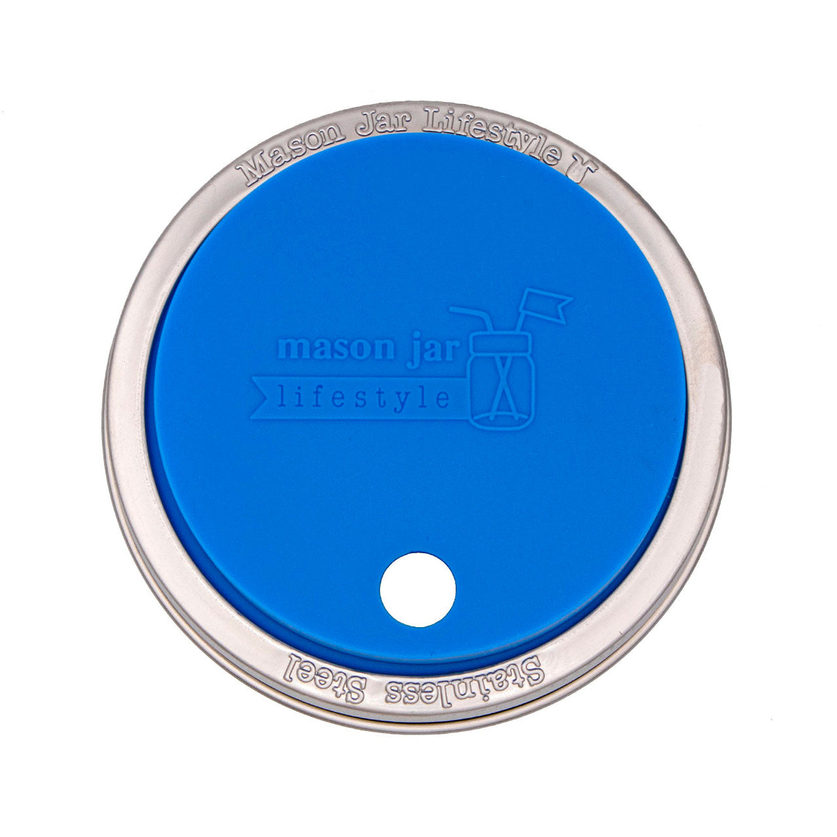 Silicone Straw Hole Lid with Stainless Steel Band for Mason Jars
