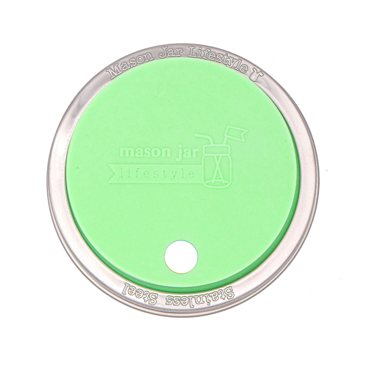 Silicone Straw Hole Lid with Stainless Steel Band for Mason Jars