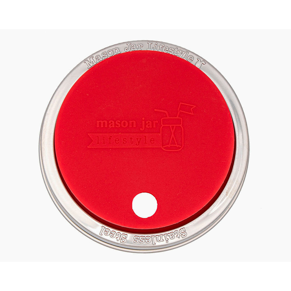 Silicone Straw Hole Lid with Stainless Steel Band for Mason Jars