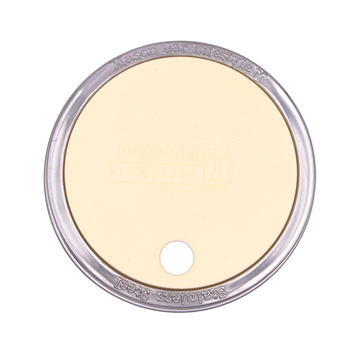 Silicone Straw Hole Lid with Stainless Steel Band for Mason Jars
