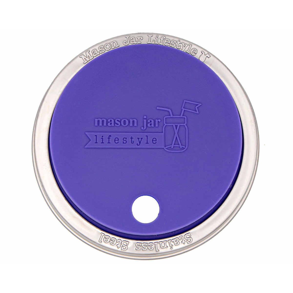 Silicone Straw Hole Lid with Stainless Steel Band for Mason Jars