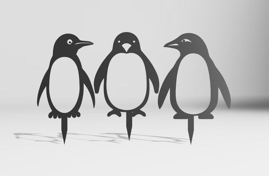 Metal Penguin Yard Stakes - Steel - 14-inches