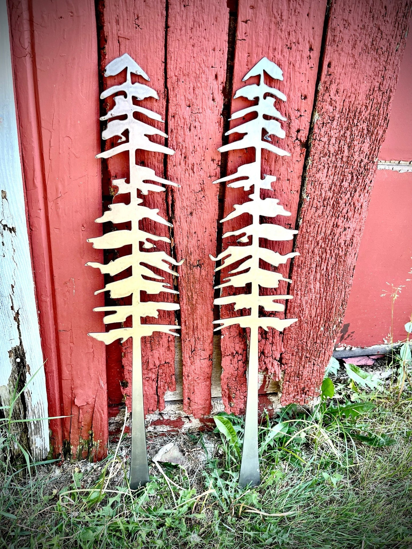 XL Polished Metal Pine Tree Wall Art