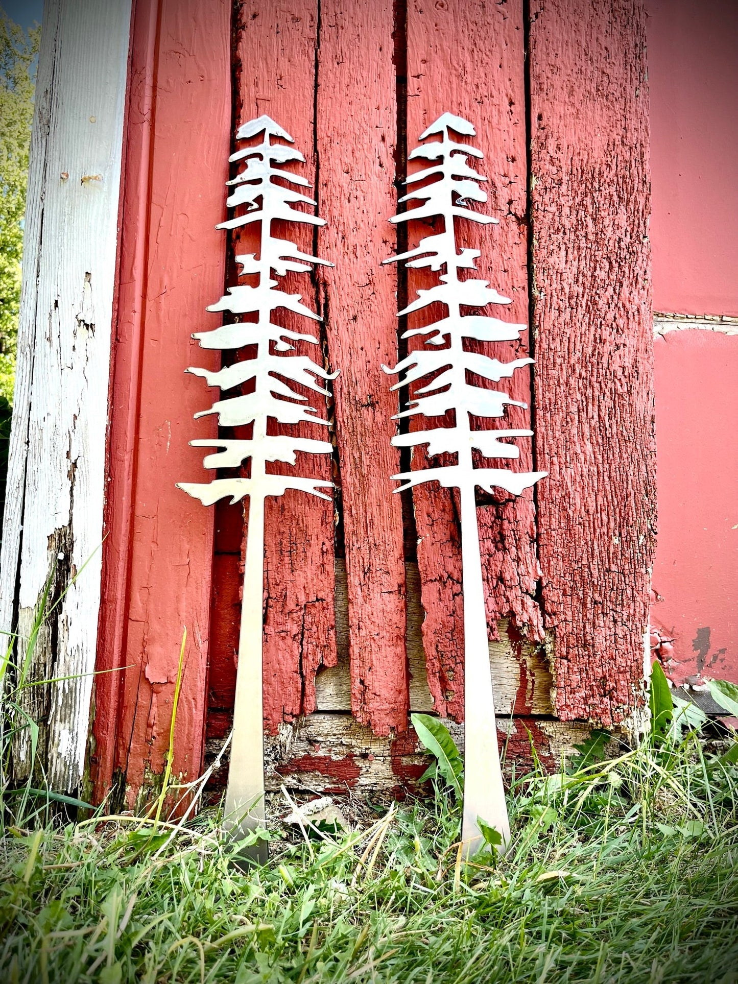 XL Polished Metal Pine Tree Wall Art