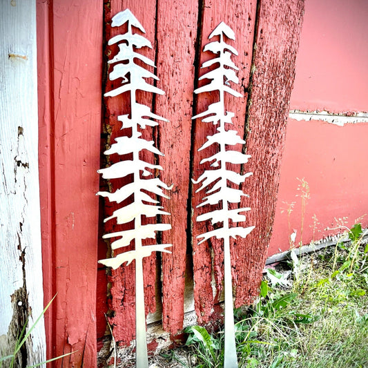 XL Polished Metal Pine Tree Wall Art