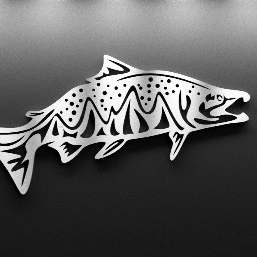 Metal Salmon Mountain Stars Wall Art