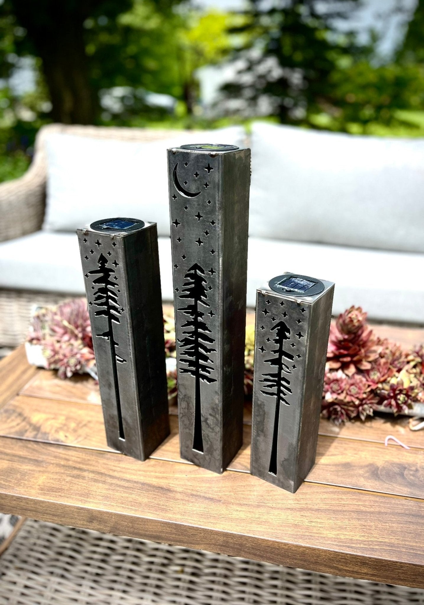 Pine Tree Night Sky Luminary Tube w/ Solar Cap | 12-inch, 14-inch, 16-inch