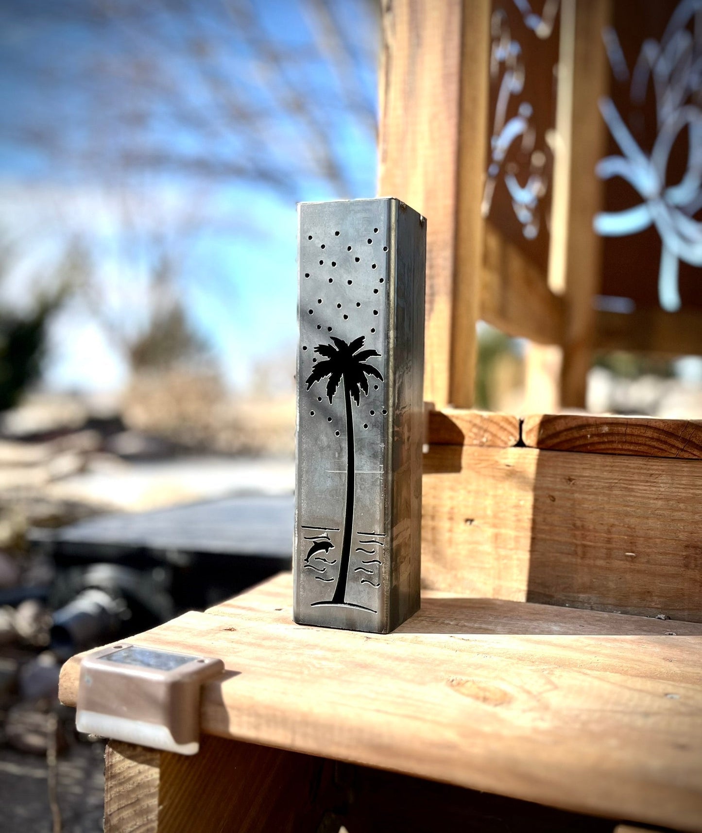 Palm Trees Under the Stars Luminary Pillars w/ Solar Cap | 12-inch, 14-inch, 16-inch