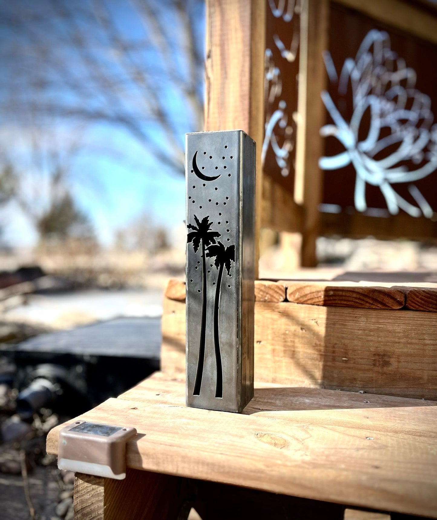 Palm Trees Under the Stars Luminary Pillars w/ Solar Cap | 12-inch, 14-inch, 16-inch