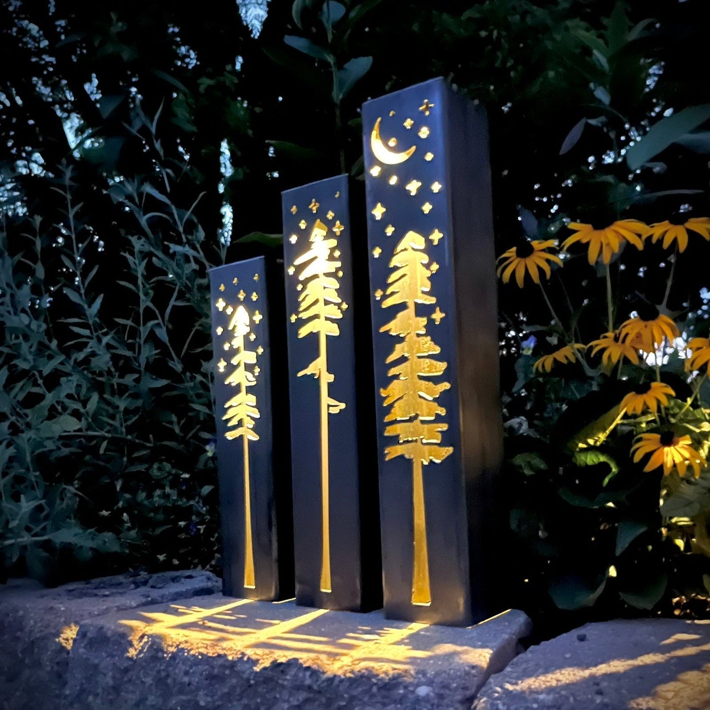 Pine Tree Night Sky Luminary Tube w/ Solar Cap | 12-inch, 14-inch, 16-inch