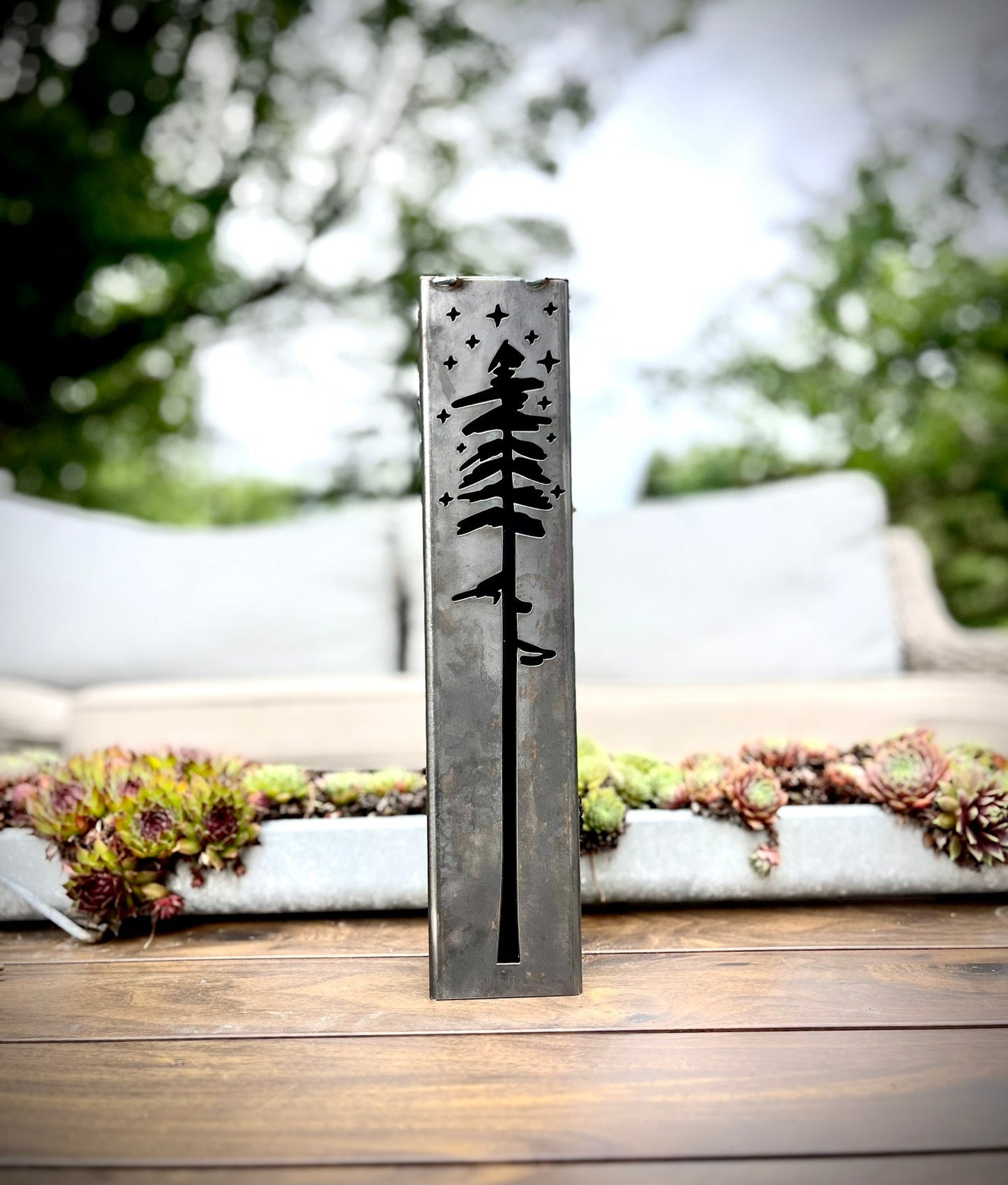 Pine Tree Night Sky Luminary Tube w/ Solar Cap | 12-inch, 14-inch, 16-inch