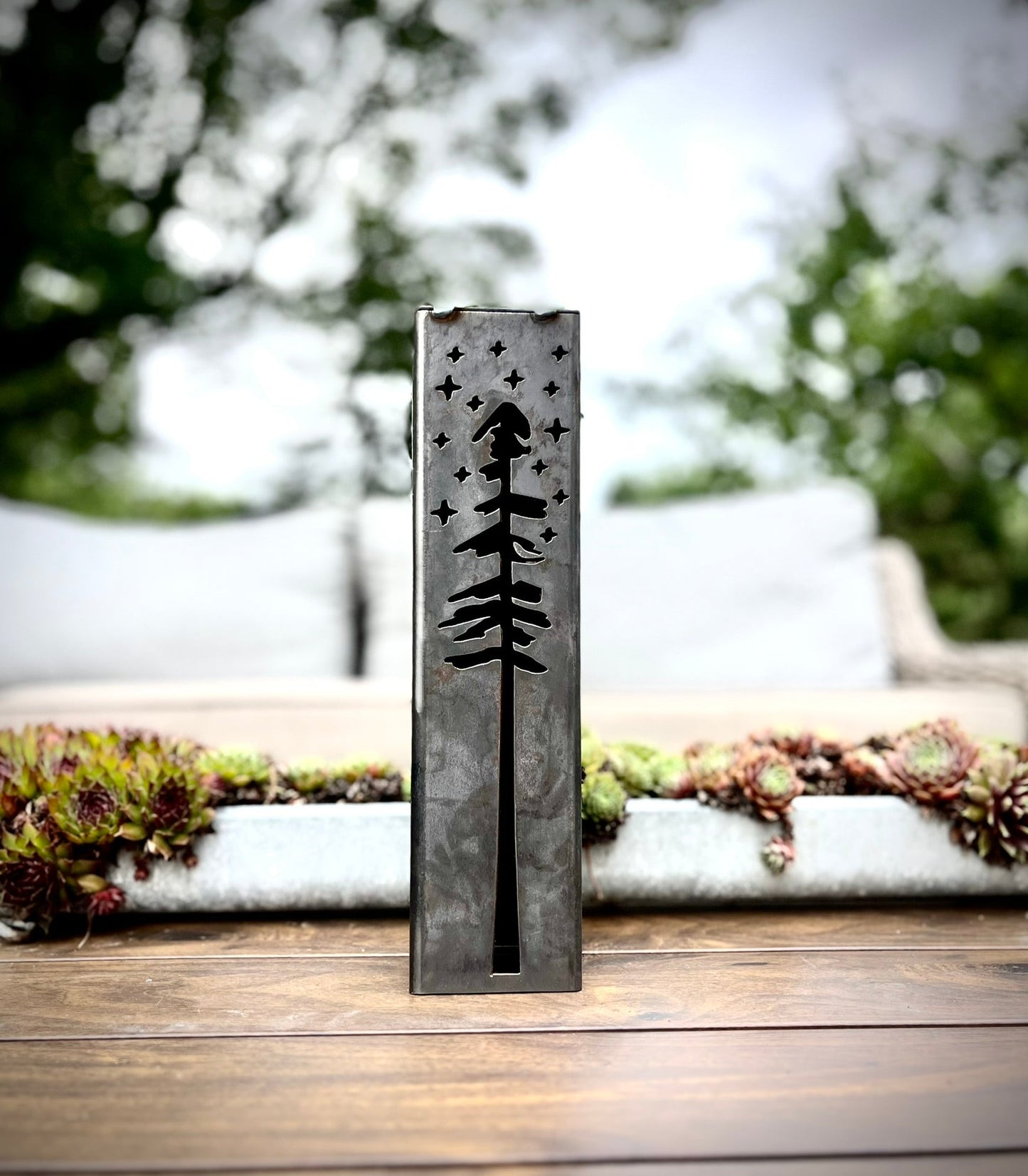 Pine Tree Night Sky Luminary Tube w/ Solar Cap | 12-inch, 14-inch, 16-inch