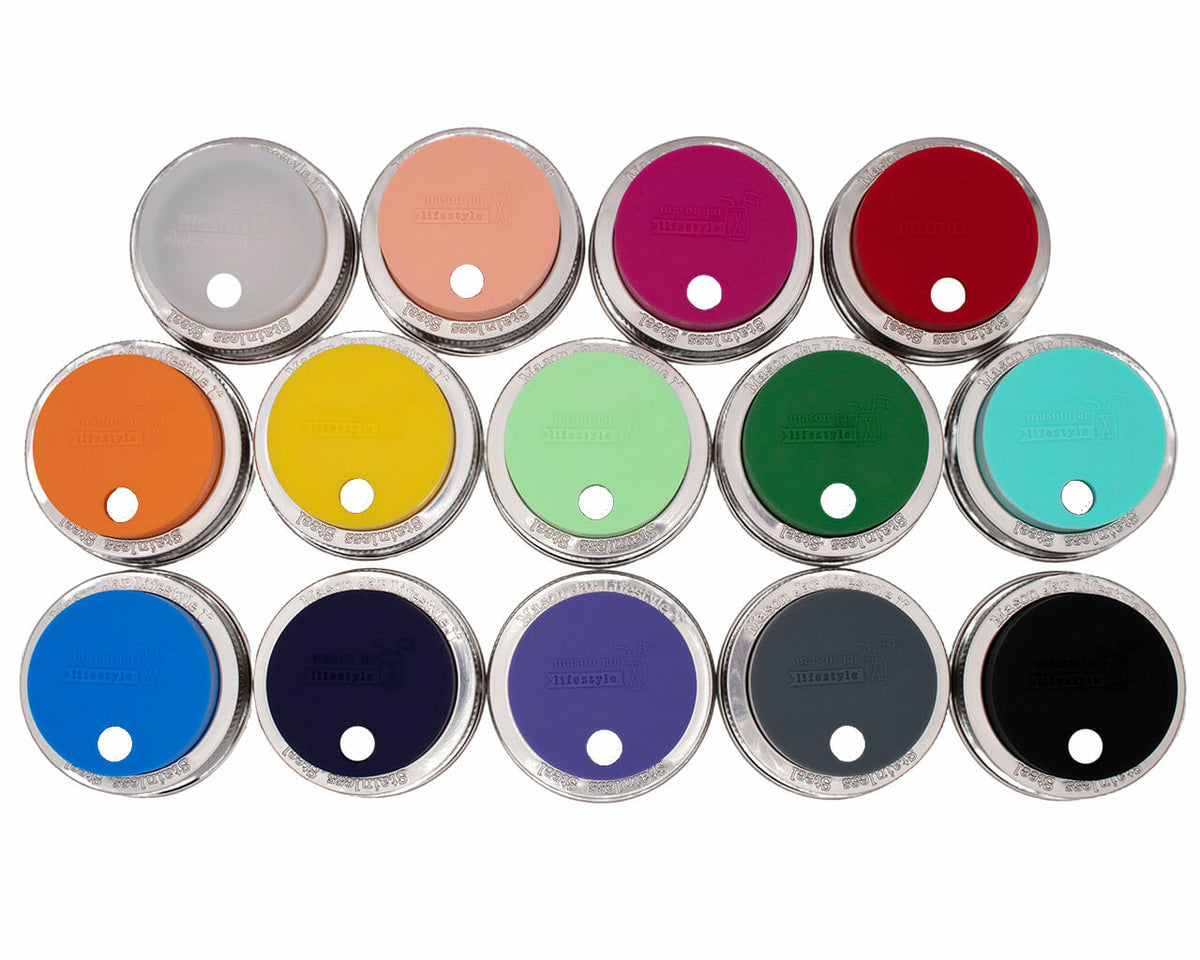 Silicone Straw Hole Lid with Stainless Steel Band for Mason Jars