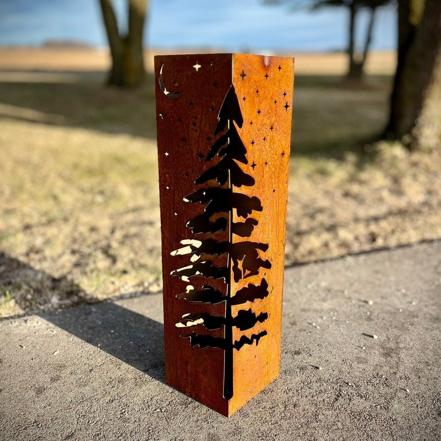 Rustic Metal Pine Tree Corner Luminary