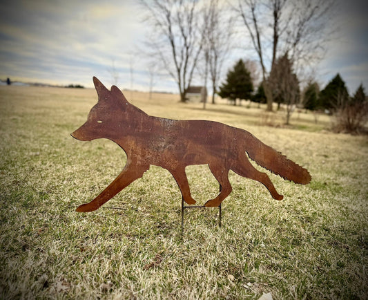 Rusty Metal Fox with Ground Stake