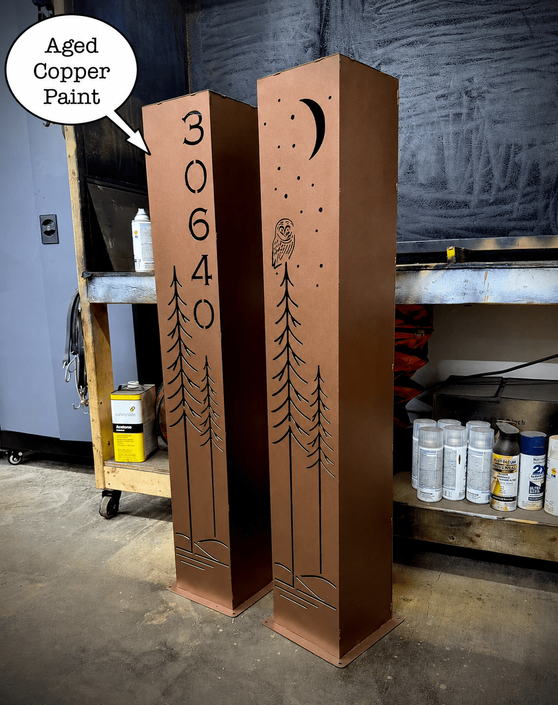 Simple Pine Owl Solar Pillar - Steel - Corten Available
