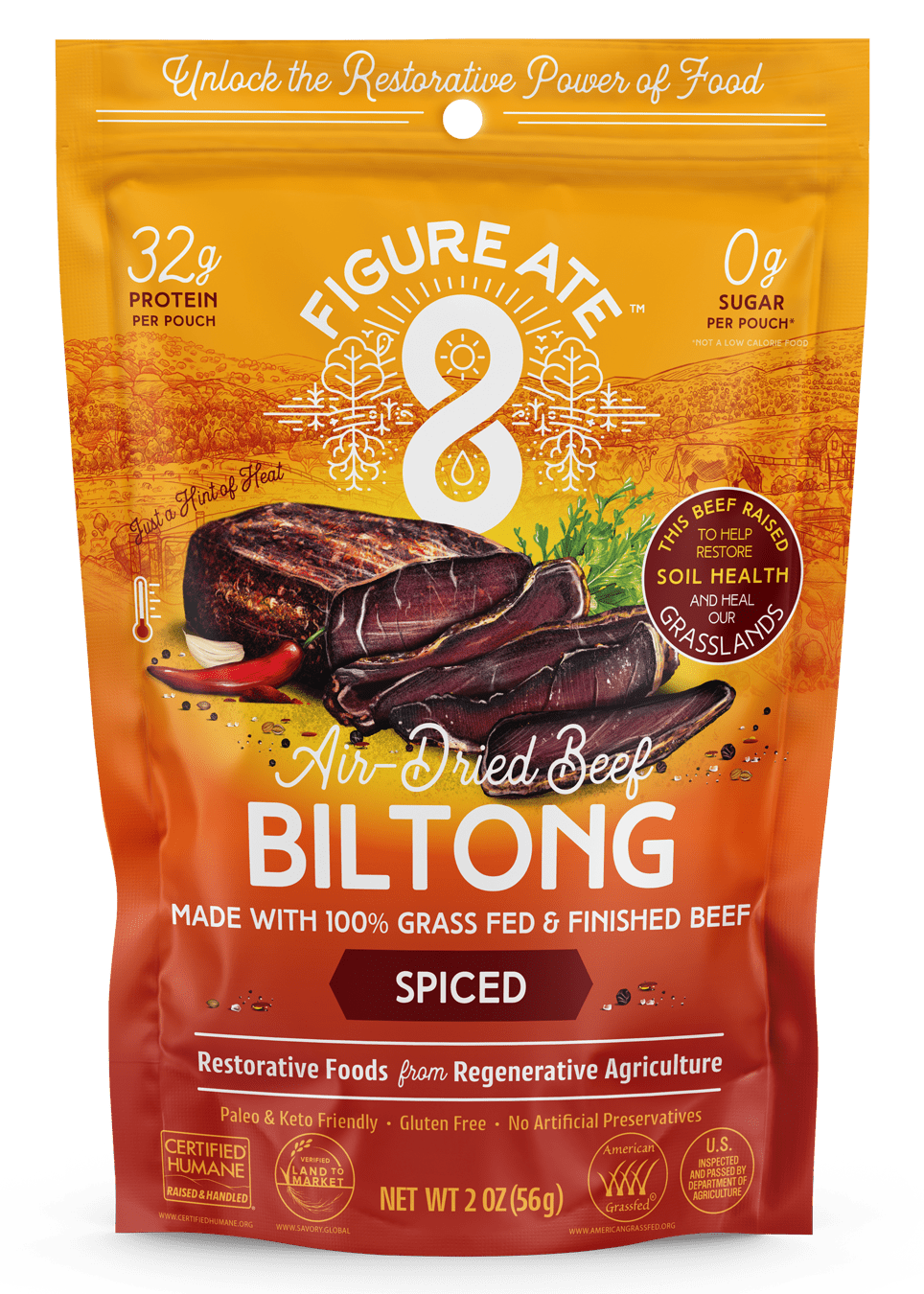 Spiced Grass Fed & Finished Beef Biltong