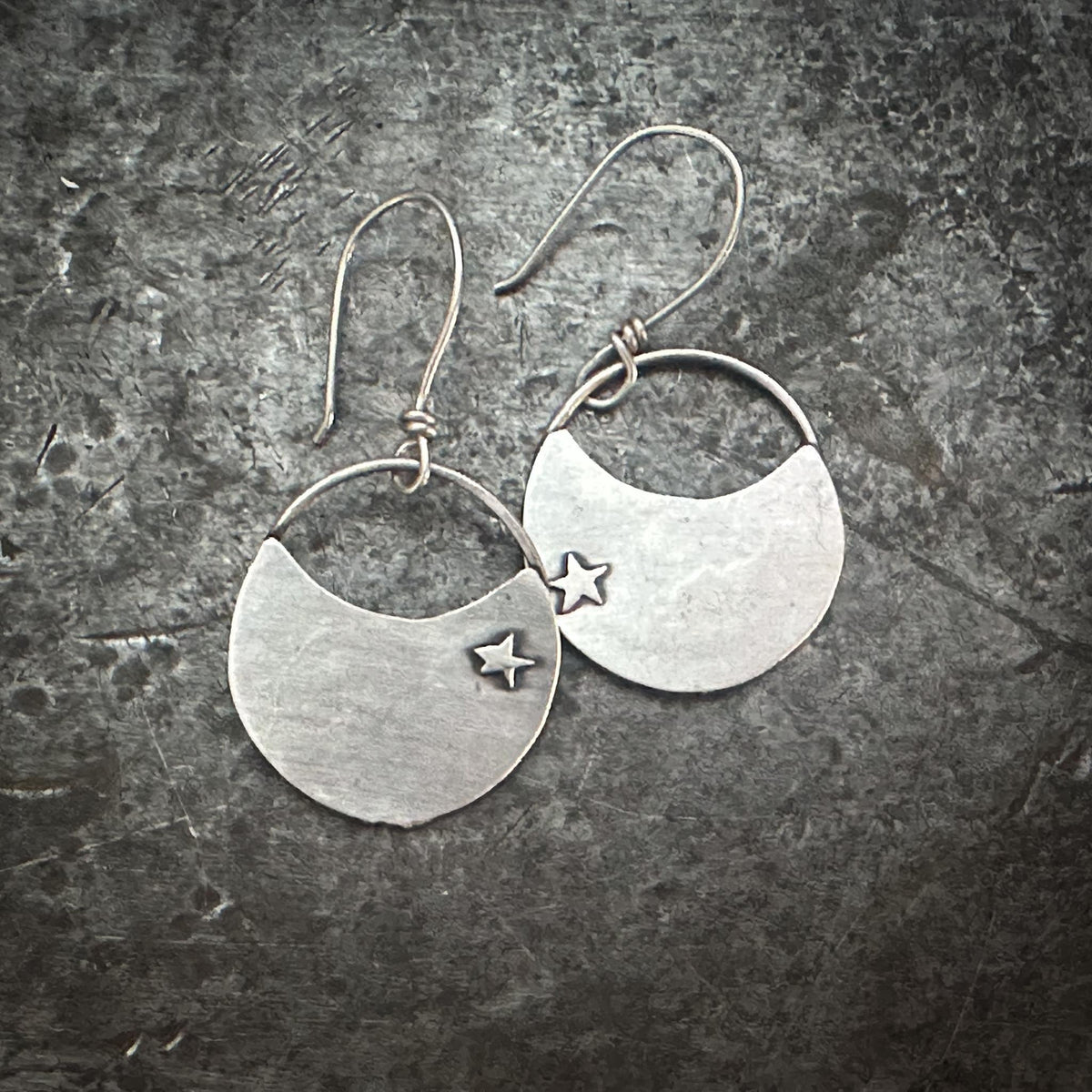 North Star Crescent Disc Earrings | Sterling Silver + Hand-Pierced Stars | Ride the Wind Collection