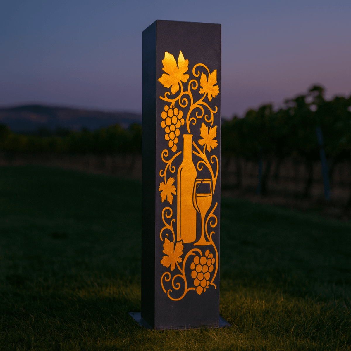 Vineyard Glow Solar Pillar - Steel Solar Light