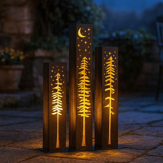 XL Pine Night Sky Solar Luminary Pillar | Steel